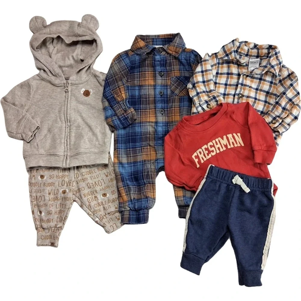 Carter's Baby Boy Newborn‎ Outfit Set Lot 6pc Jacket Jumpsuit Freshman Plaid